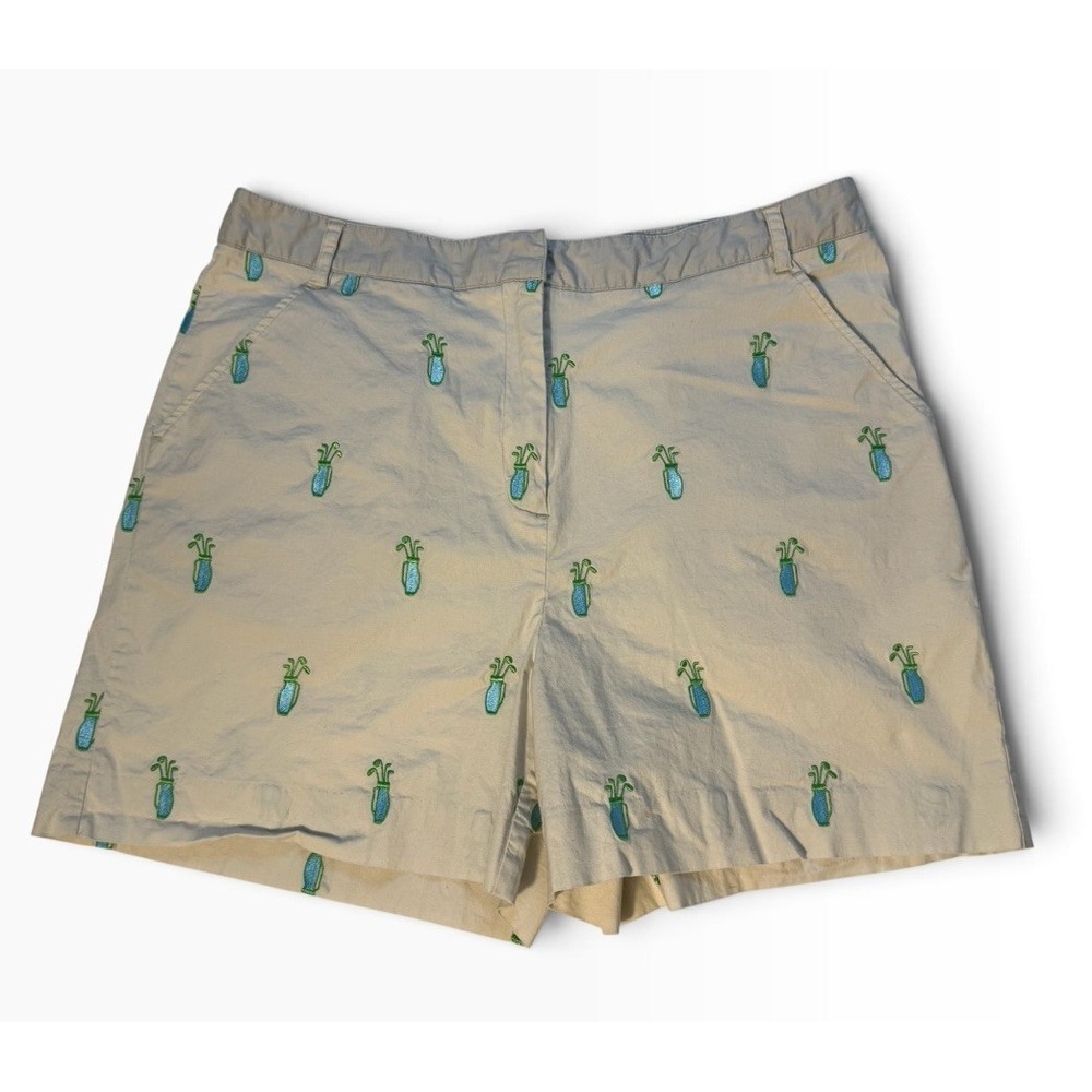 Lilly Pulitzer Women 12 Golf Novelty Print Pineapple Chino Shorts Blue Green 5"